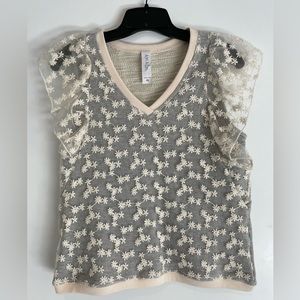 Anthropologie flutter sleeve lace sweatshirt. New with tags. Sz xs